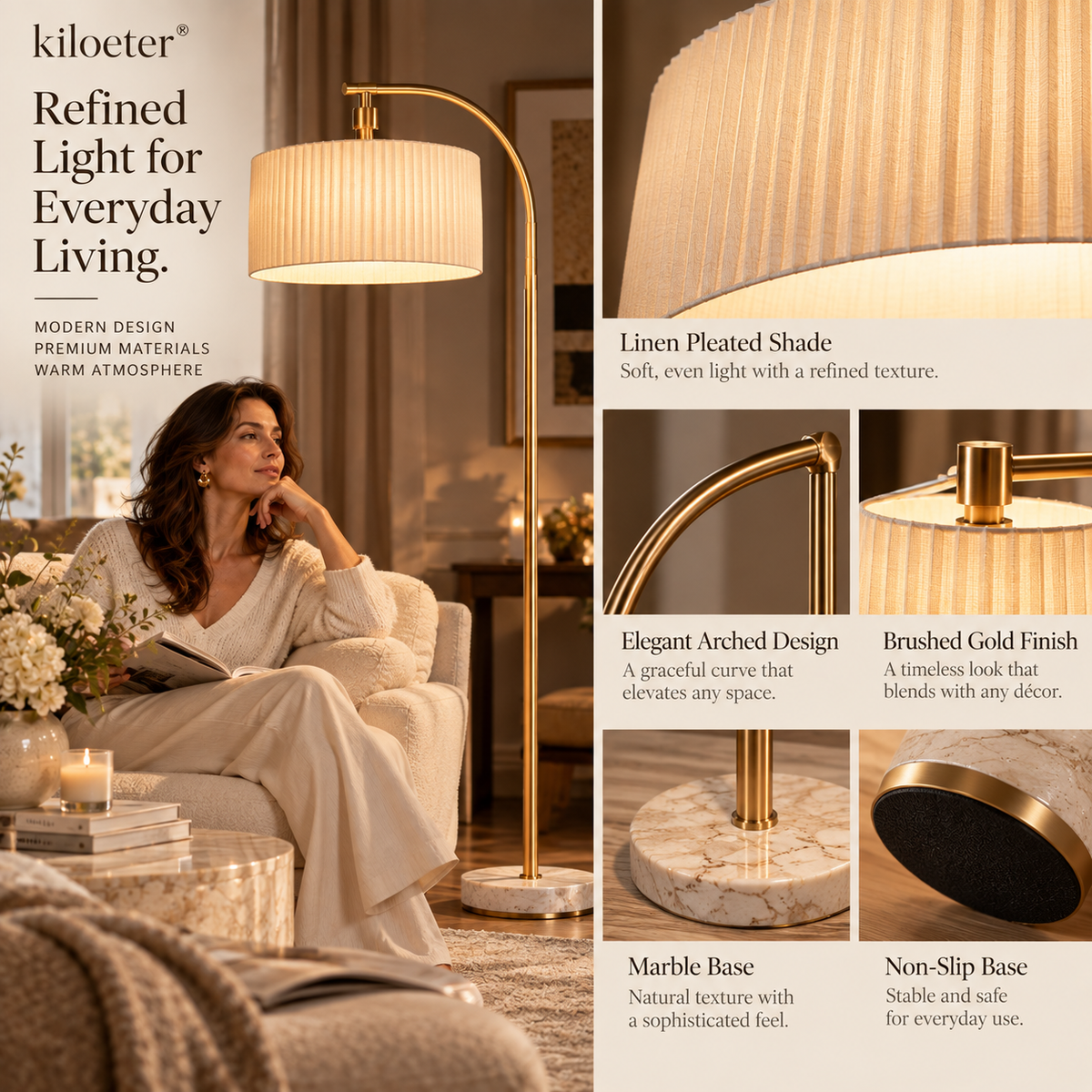kiloeter® Modern Arc Floor Lamp – Elegant Light for Refined Living