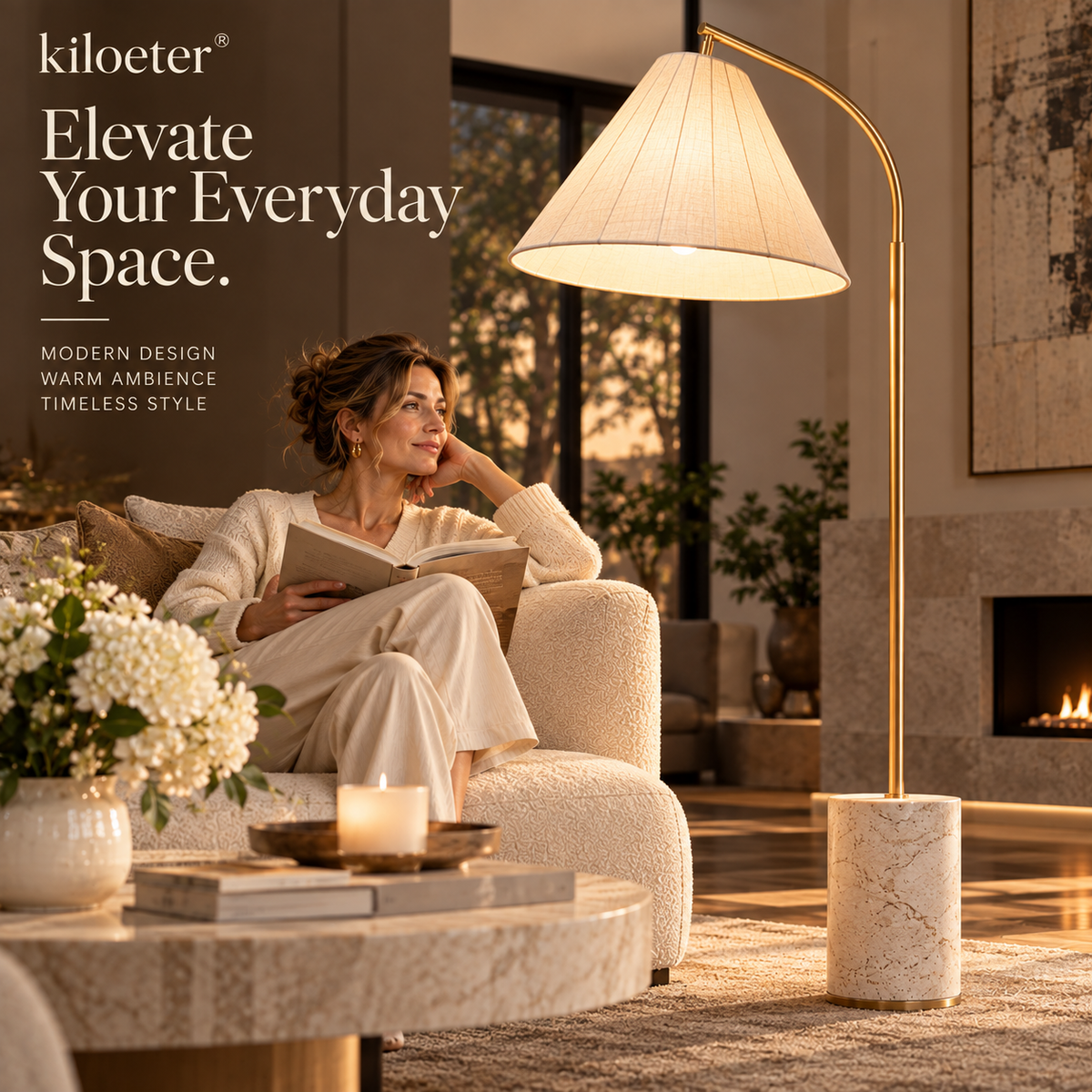 kiloeter® Sculpted Reading Floor Lamp – Warm Light, Refined Comfort
