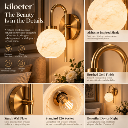 kiloeter® Alabaster Glow Wall Sconce – Warm Light, Sculptural Elegance