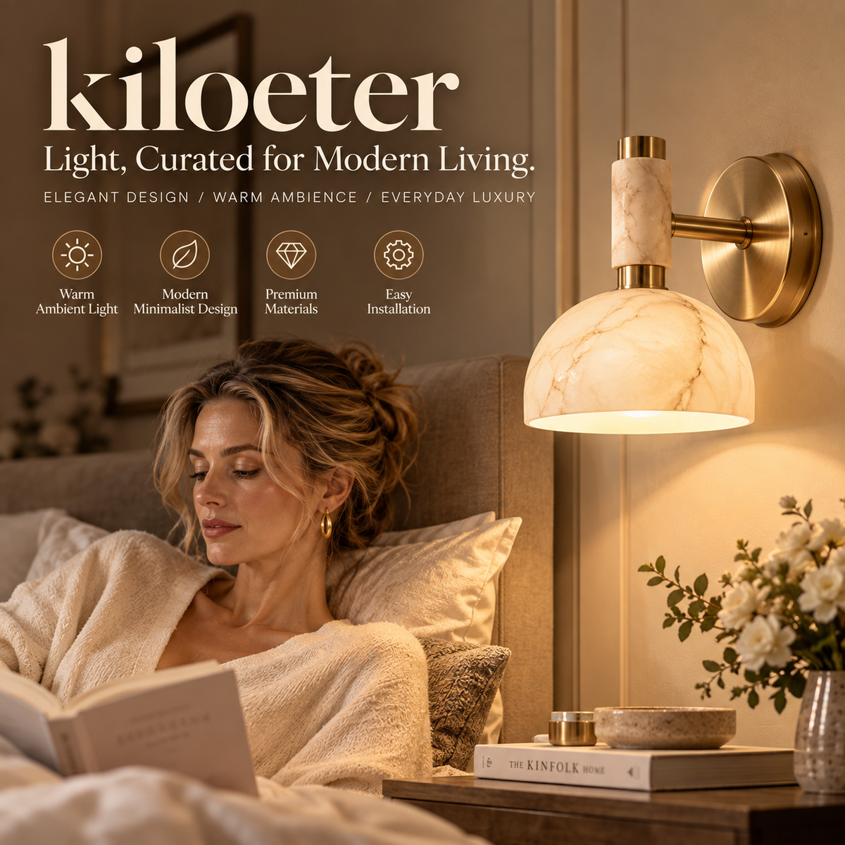 kiloeter® Marble Glow Wall Sconce – Warm Elegance for Modern Interiors
