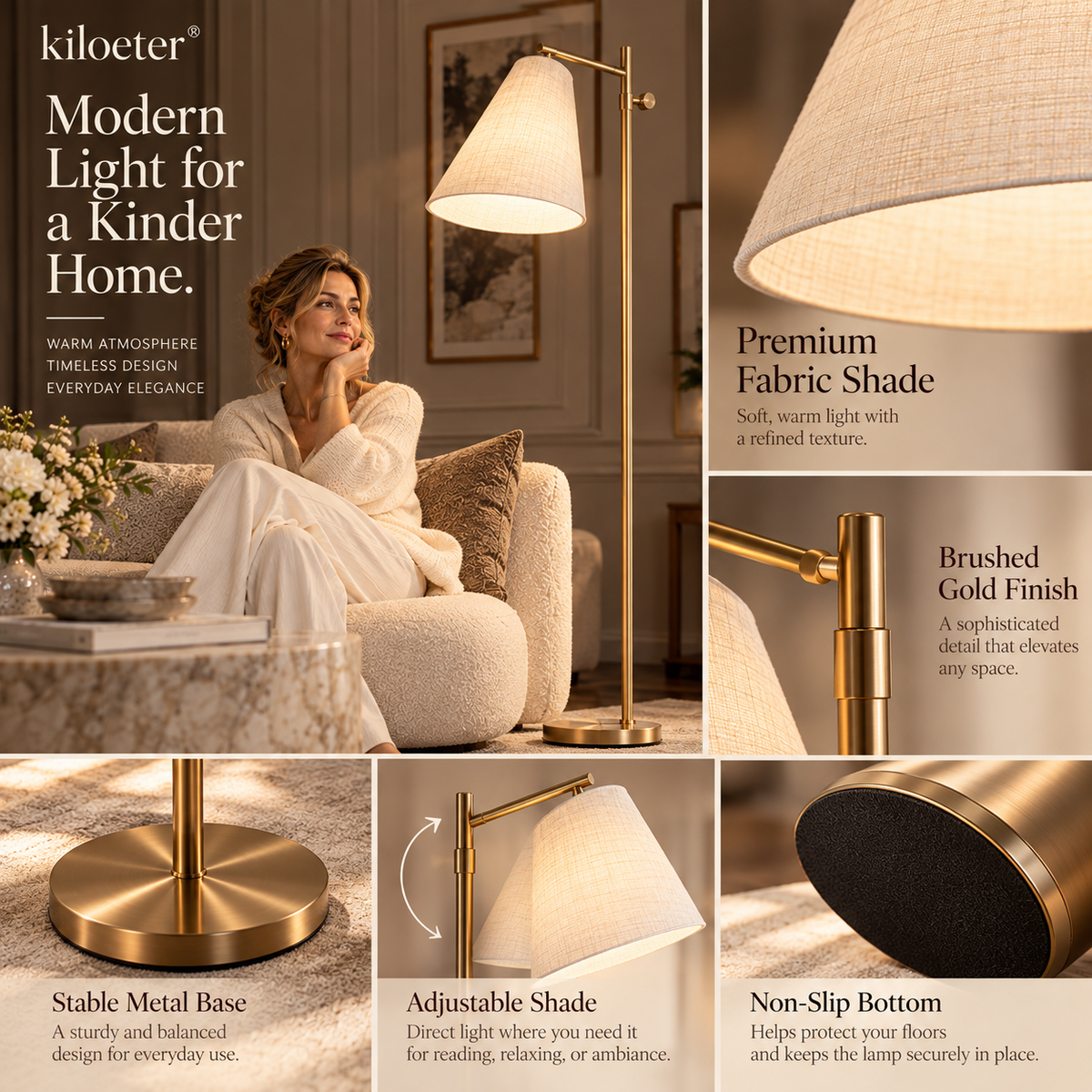 kiloeter® Modern Arc Floor Lamp – Elegant Light for Refined Living