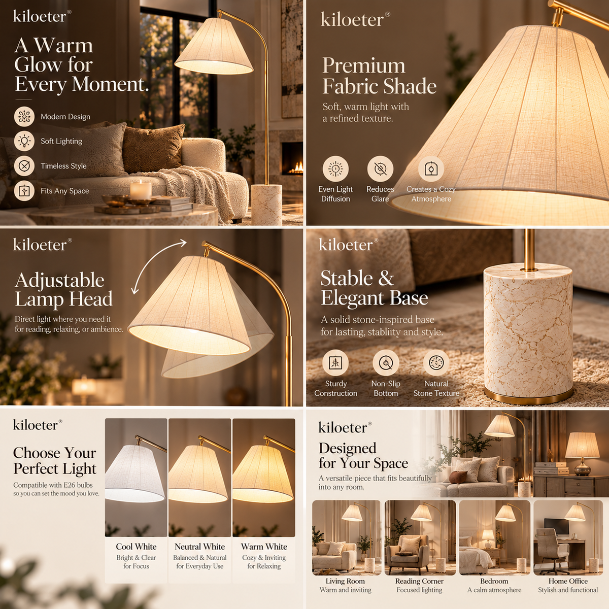 kiloeter® Sculpted Reading Floor Lamp – Warm Light, Refined Comfort
