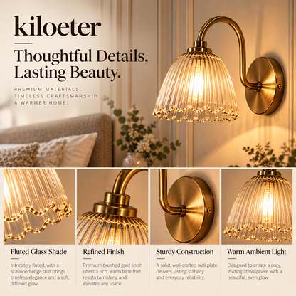 kiloeter® Fluted Glass Wall Sconce – Warm Glow, Timeless Charm