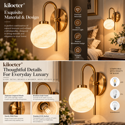 kiloeter® Alabaster Glow Wall Sconce – Warm Light, Sculptural Elegance