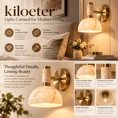 kiloeter® Marble Glow Wall Sconce – Warm Elegance for Modern Interiors
