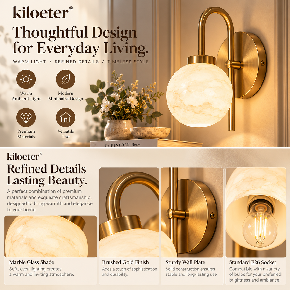 kiloeter® Alabaster Glow Wall Sconce – Warm Light, Sculptural Elegance