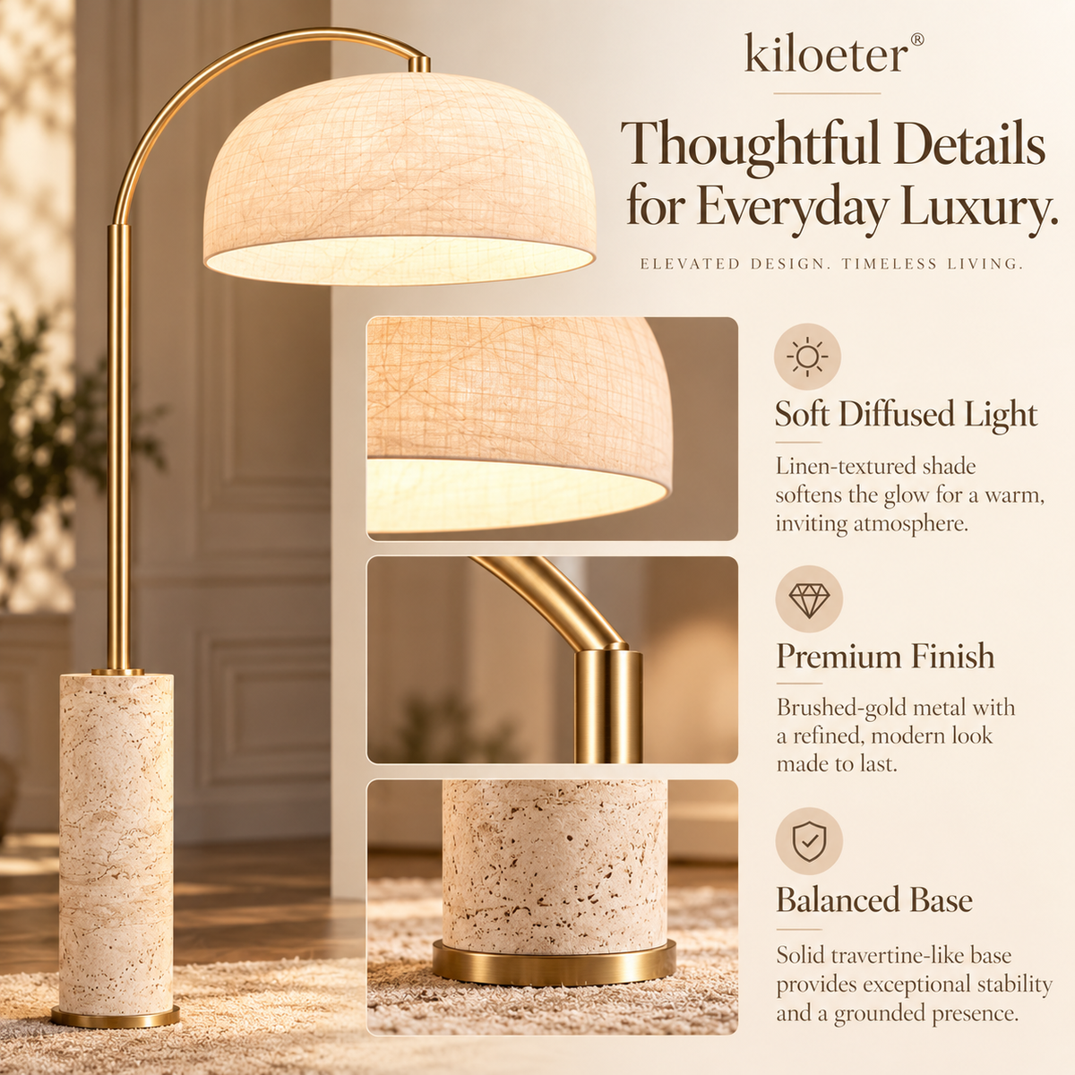 kiloeter® Living room floor lamp – Warm Light, Timeless Elegance