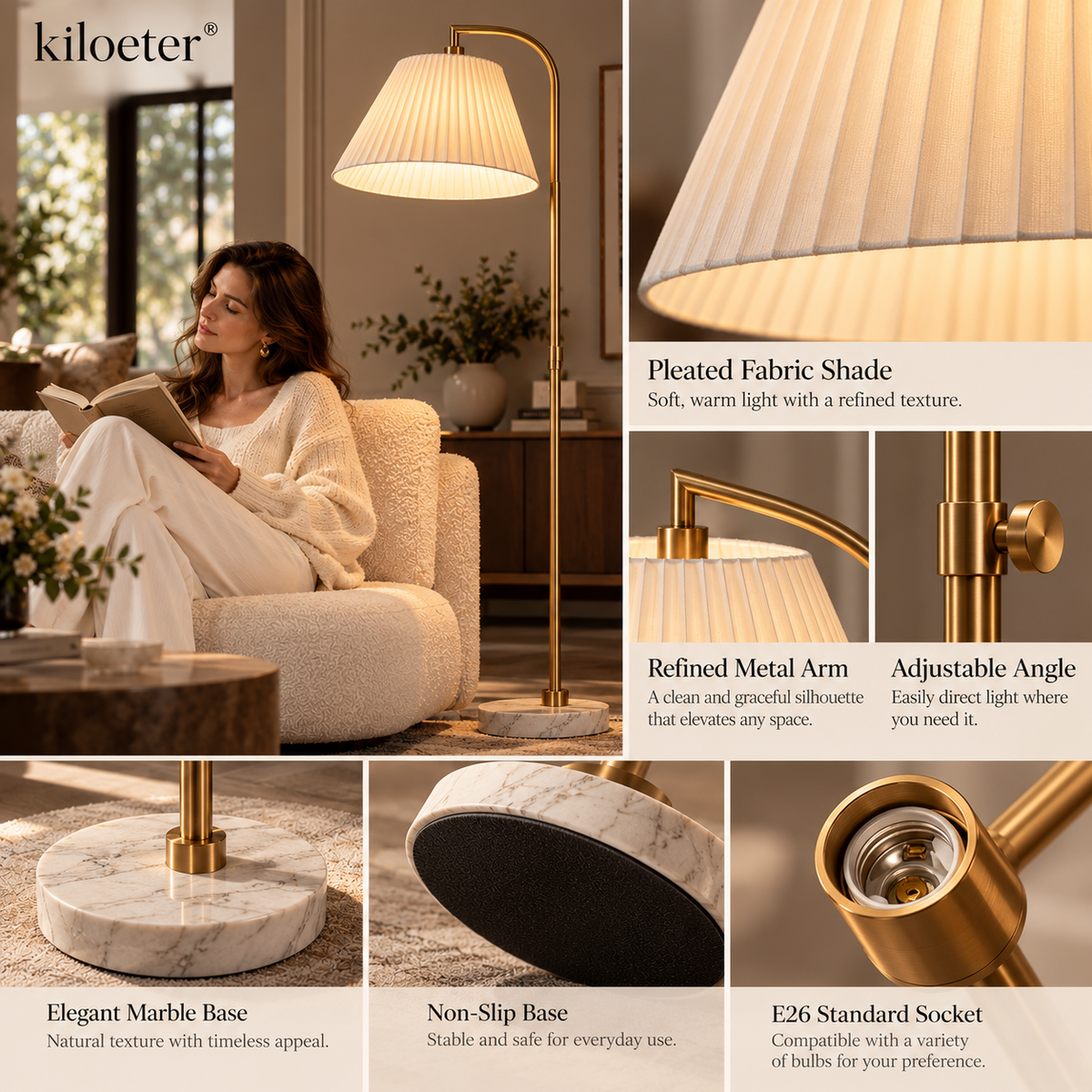 kiloeter® Modern Arc Floor Lamp – Elegant Light for Refined Living
