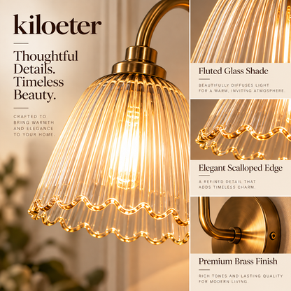kiloeter® Fluted Glass Wall Sconce – Warm Glow, Timeless Charm