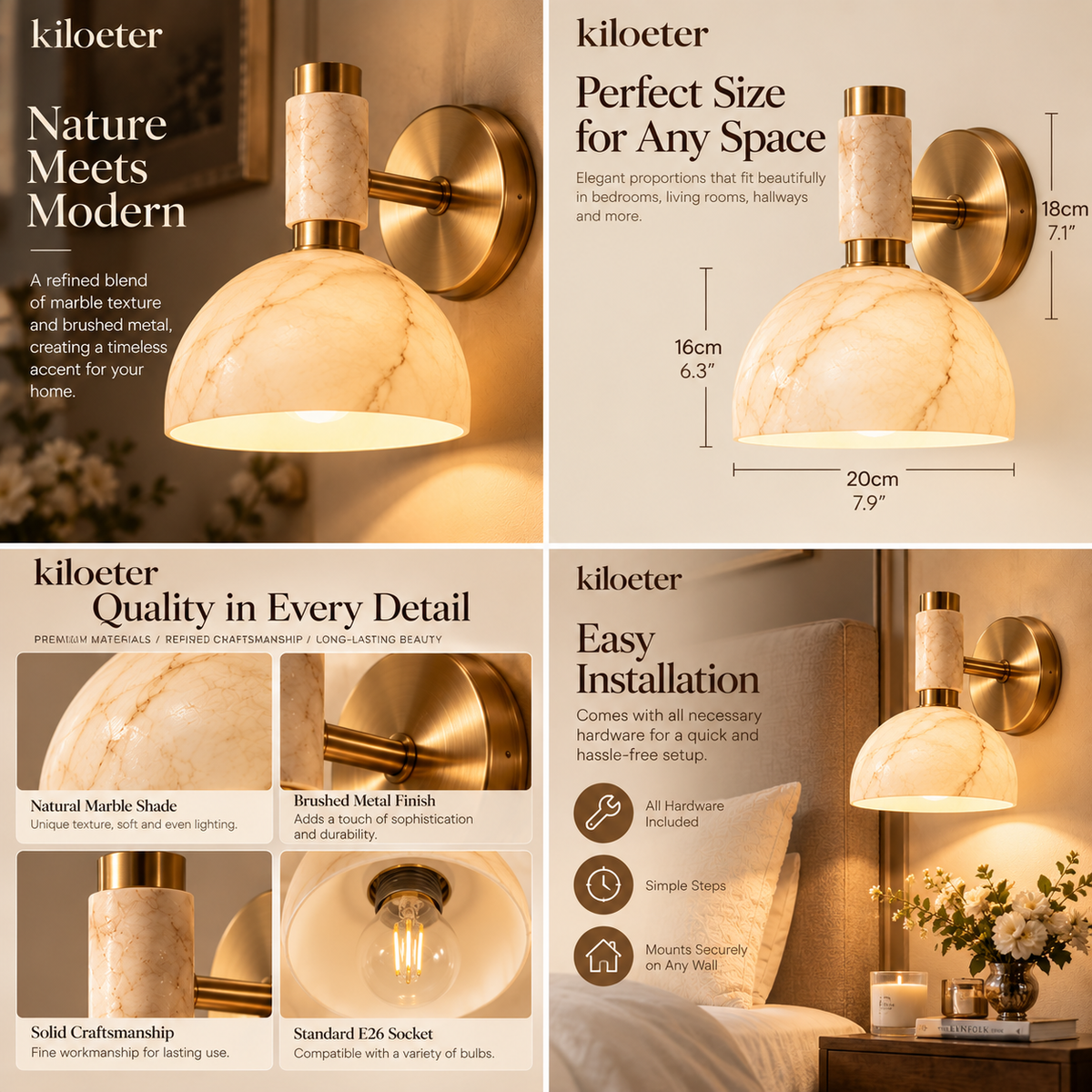 kiloeter® Marble Glow Wall Sconce – Warm Elegance for Modern Interiors