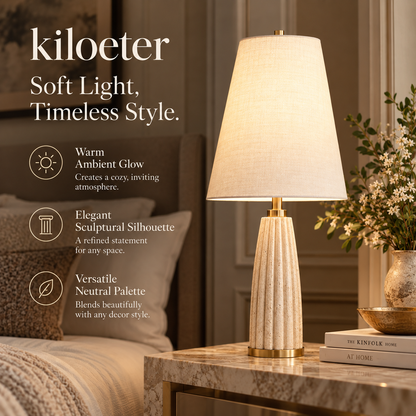 kiloeter® Sculpted Linen Table Lamp Light, Styled Beautifully.