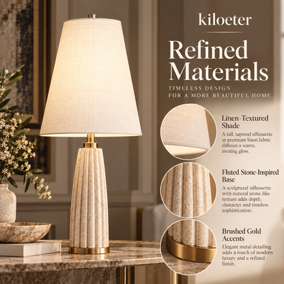 kiloeter® Sculpted Linen Table Lamp Light, Styled Beautifully.