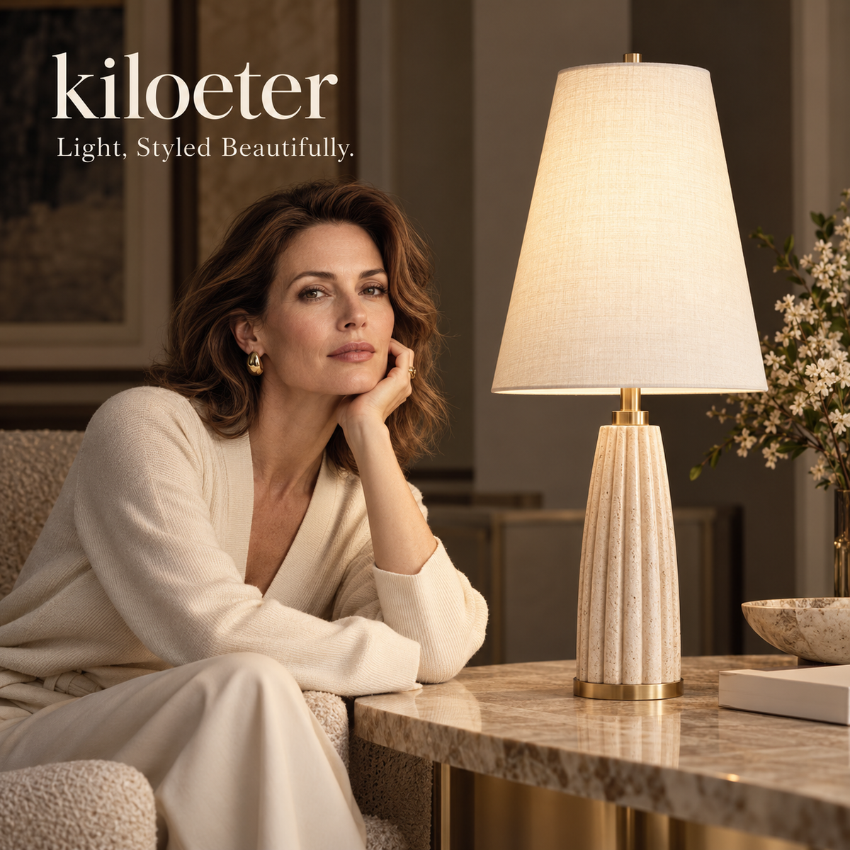 kiloeter® Sculpted Linen Table Lamp Light, Styled Beautifully.
